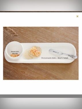 Mud Pie White Ceramic Snack Tray & Dip Bowl Set